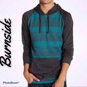 Burnside striped gray and aqua lightweight hoodie